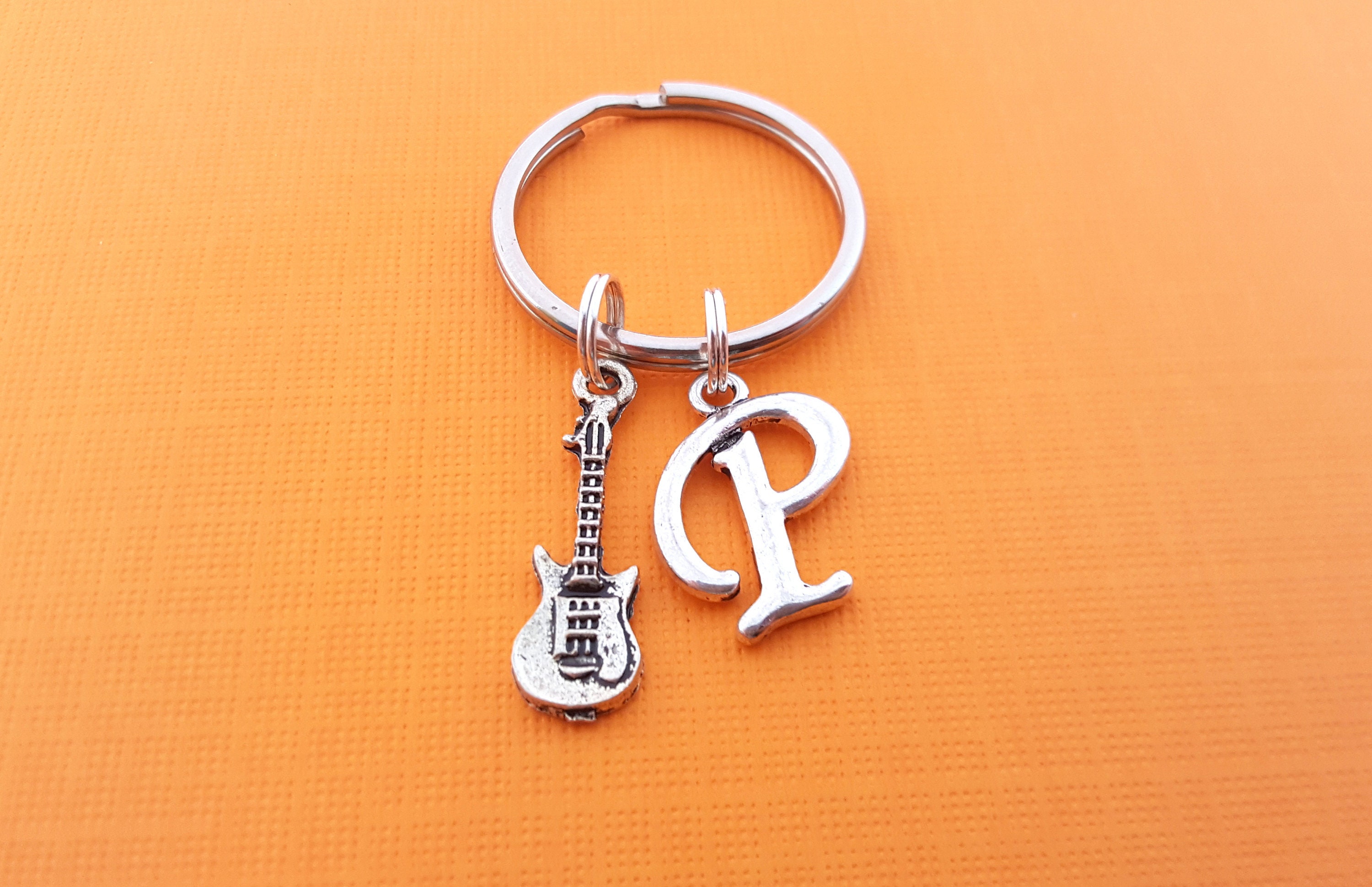 Guitar Keychain Music Gift Personalized Keychain Initial Etsy