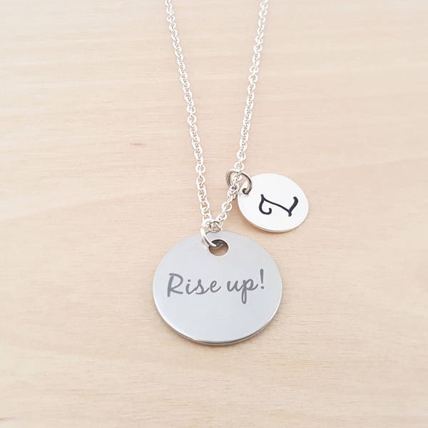 Rise Up! Charm -Personalized Necklace-Custom Initial Necklace -Silver Necklace-Initial Jewelry-Monogram Necklace - Gift for Her