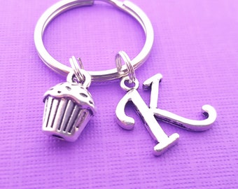 Cupcake Charm - Personalized Key chain - Initial Key Chain - Baking Gift - Key Chain - Gift - Custom KeyChain