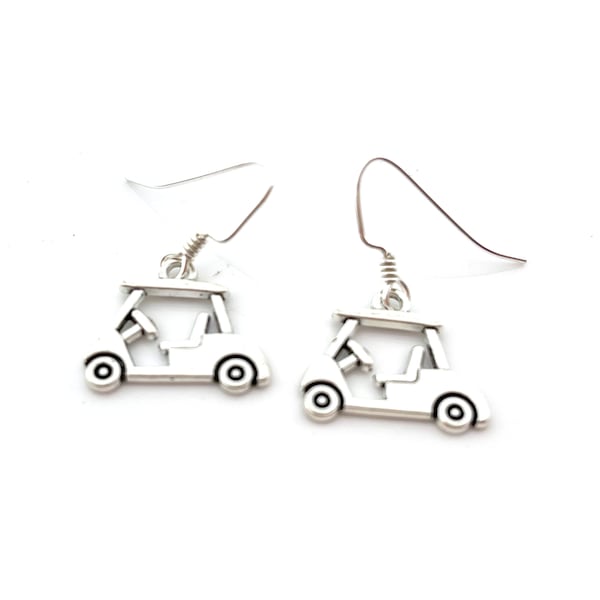 Golf Cart Earrings - Golf Earrings -  Sterling Silver Earrings - Silver Jewelry - Gift for Her - Golfing Charm - Golf Cart Earring - Golf