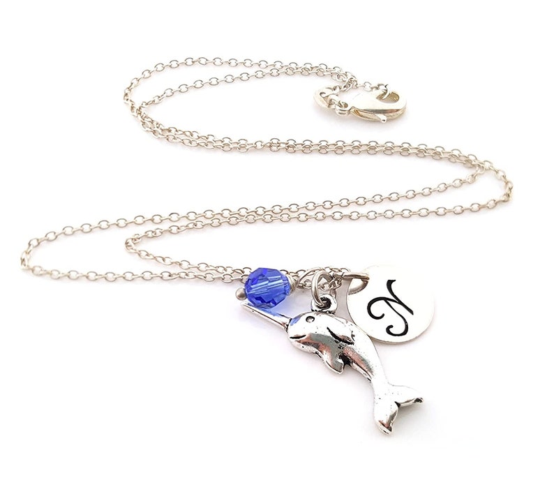 Narwhal Charm Necklace Personalized Initial Sterling Silver Custom Jewelry Gift For Her image 2