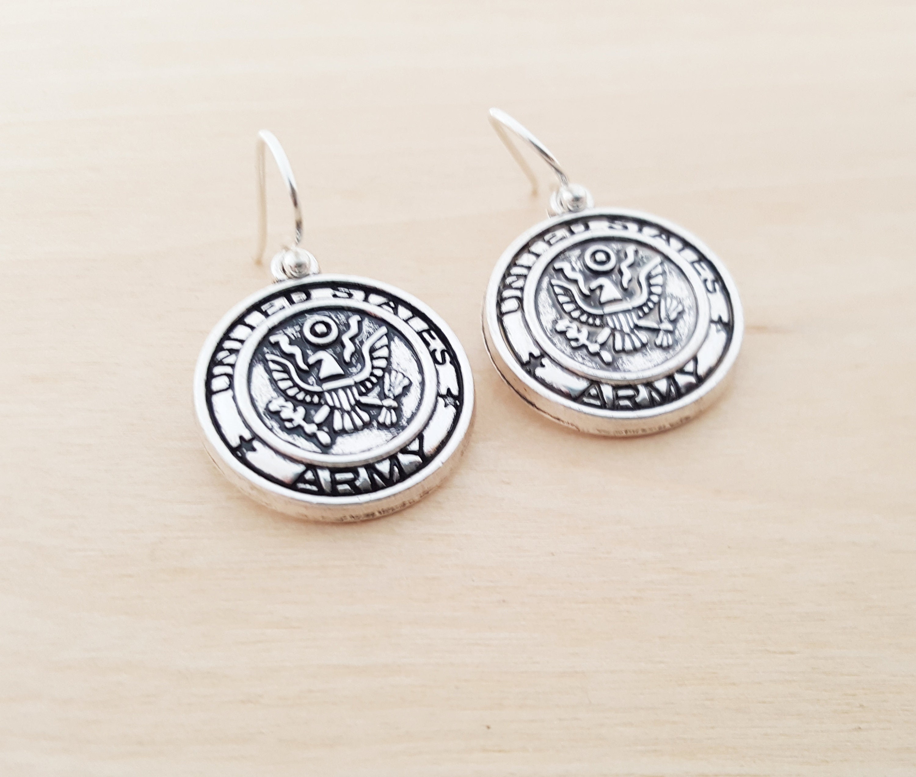 Army Earrings Military Charm Earrings Sterling Silver Etsy