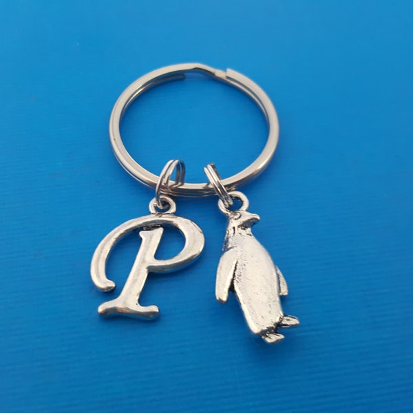 Penguin key Chain  -  Personalized Initial Keychain - Personalized Gift - Gift for Him- Hustle charm