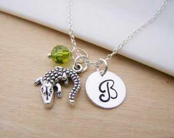 Alligator Charm Necklace - Personalized Initial Sterling Silver Custom Jewelry - Gift For Her