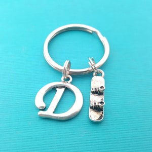 Skateboard Key Chain - Personalized Key chain - Initial Key Chain - Custom Key Chain - Personalized Gift - Skateboard Charm - Silver Charm