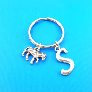 Zebra Key Chain  - Zoo Animal Key Chain - Zebra Charm -  Personalized Initial Keychain - Personalized Gift - Gift for Him / Her - Zebra