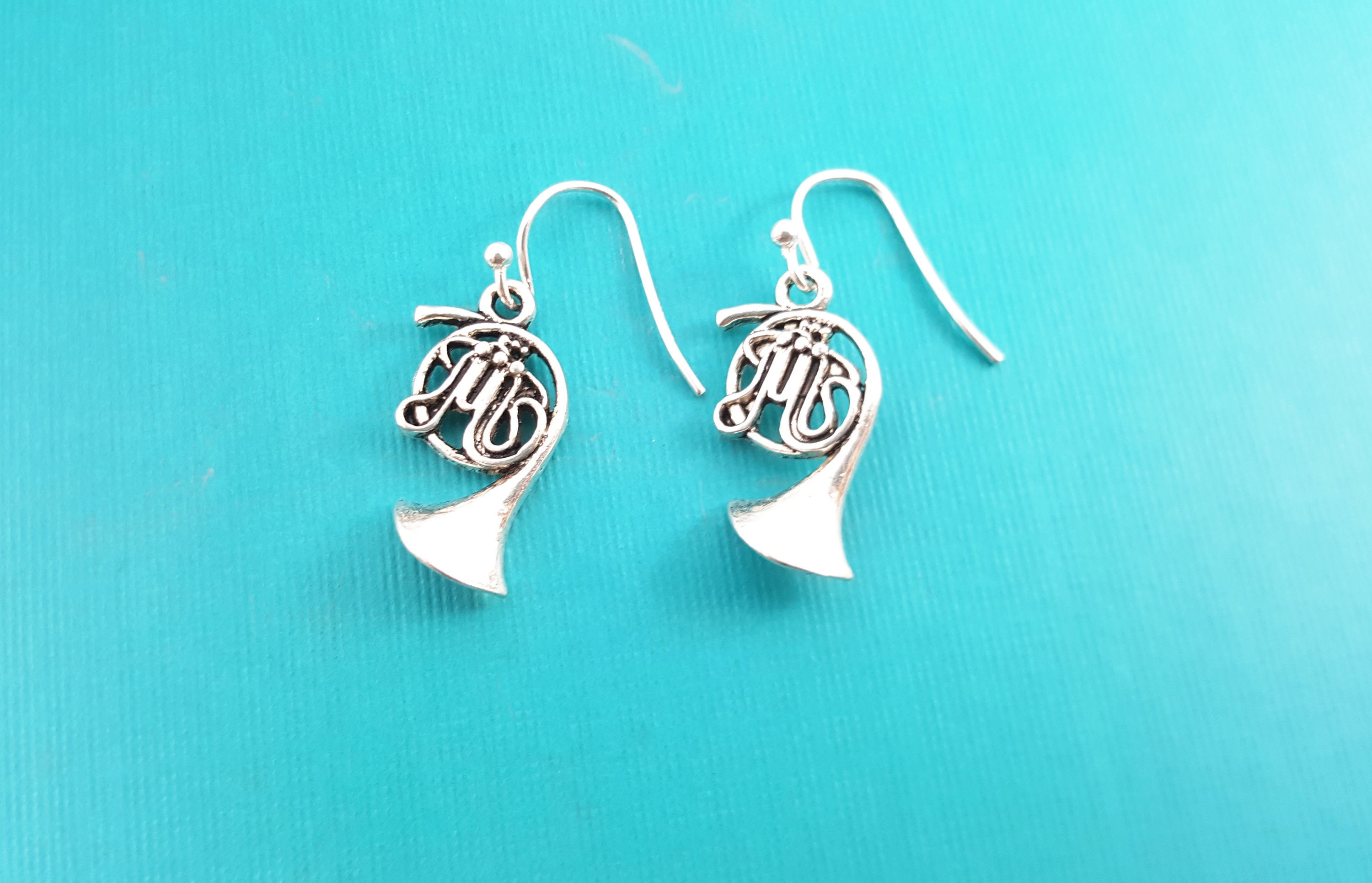 French Horn Earrings French Horn Charms Sterling Silver Etsy