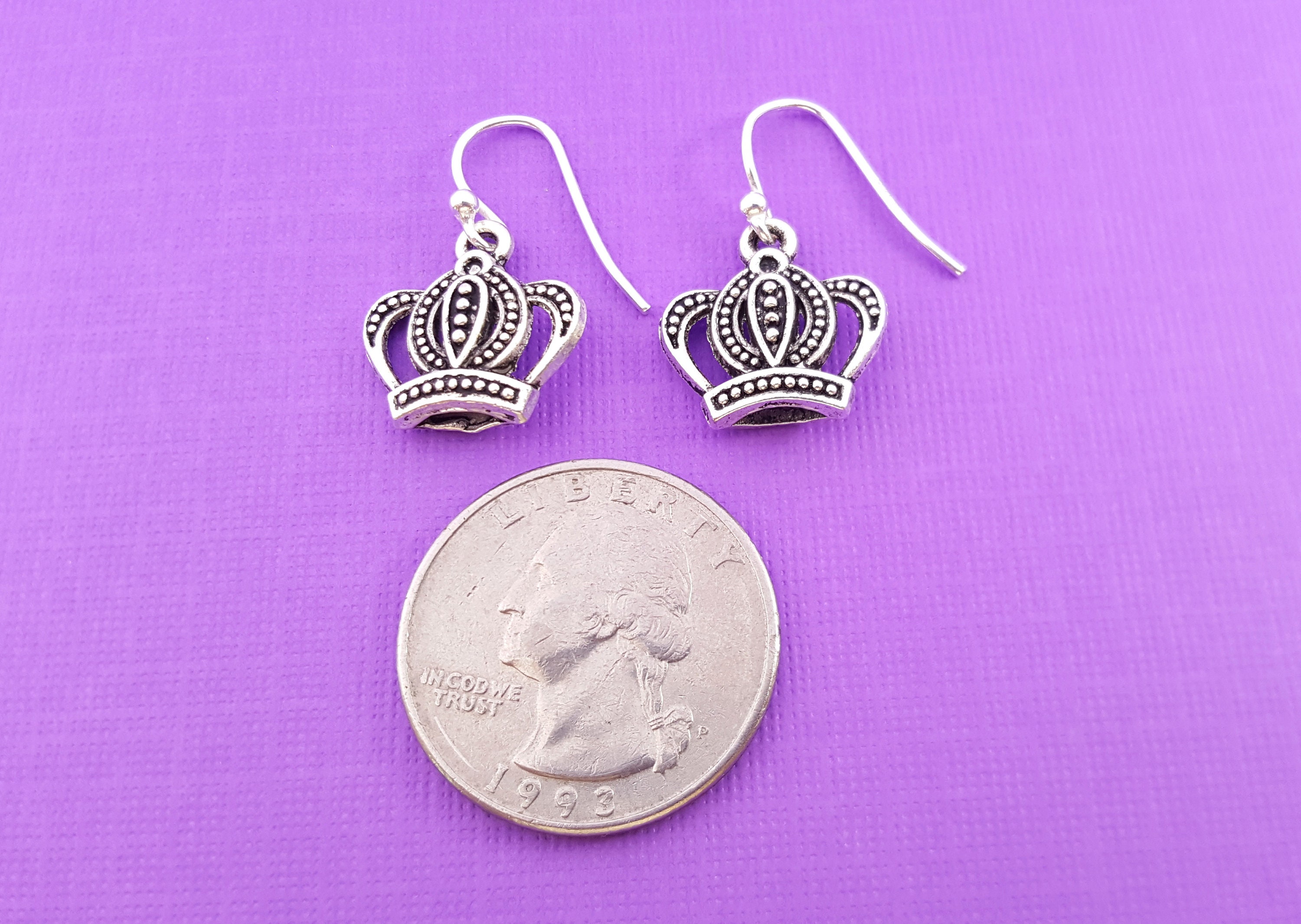 Crown Earrings Crown Charms Sterling Silver Earrings Etsy