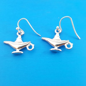 Genie Lamp Earrings - Genie Lamp Charms -  Sterling Silver Earrings - Silver Jewelry - Silver Genie Lamp Charms - Genie Silver Lamp - Genie