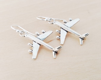 Airplane Earrings - Pilot Plane Charm Earrings -  Sterling Silver Earrings - Silver Jewelry - Gift for Her