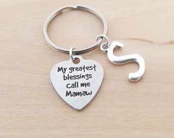 My Greatest Blessings Call Me Mamaw Keychain - Personalized Keychain - Initial Keychain - Custom Key Chain - Personalized Gift -Gift for Her