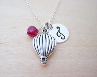 Hot Air Balloon Charm Necklace - Personalized Initial Sterling Silver Custom Jewelry - Gift For Her