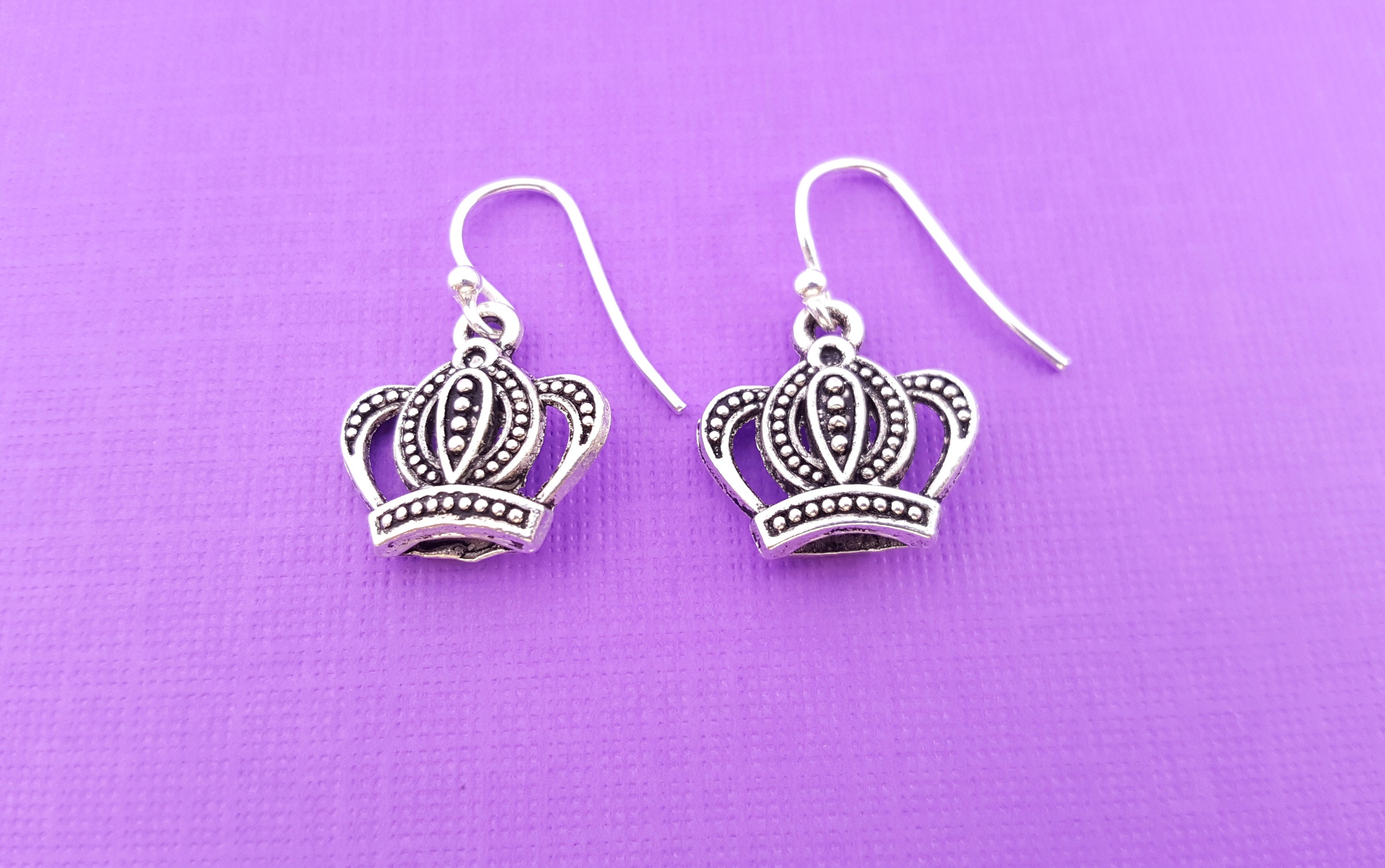 Crown Earrings Crown Charms Sterling Silver Earrings Etsy