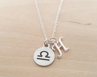 Libra Necklace - Libra Charm - Zodiac Necklace - Zodiac - Personalized Necklace -Custom Initial Necklace- Silver Necklace - Gift For Her