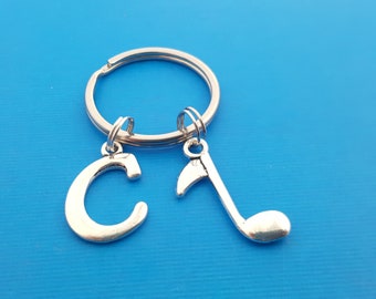 Music note charm - Personalized Key chain - Initial Key Chain - Custom Key Chain - Personalized Gift - Gift for Him / Her