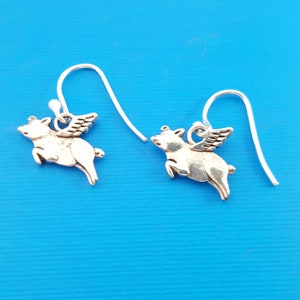 Flying Pig Earrings - Flying Pig Charms -  Sterling Silver Earrings - Silver Jewelry - Silver Flying Pig Charms - When Pigs Fly - Pig Charm