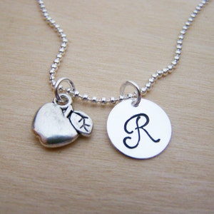 Apple Necklace - Apple Charm - Personalized Necklace - Custom Initial Necklace - Initial Jewelry - Monogram Necklace - Gift for Teacher
