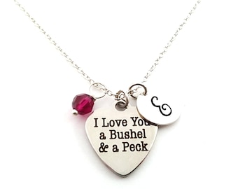 I Love You a Bushel and a Peck Charm Necklace - Personalized Initial Sterling Silver Custom Jewelry - Gift For Her