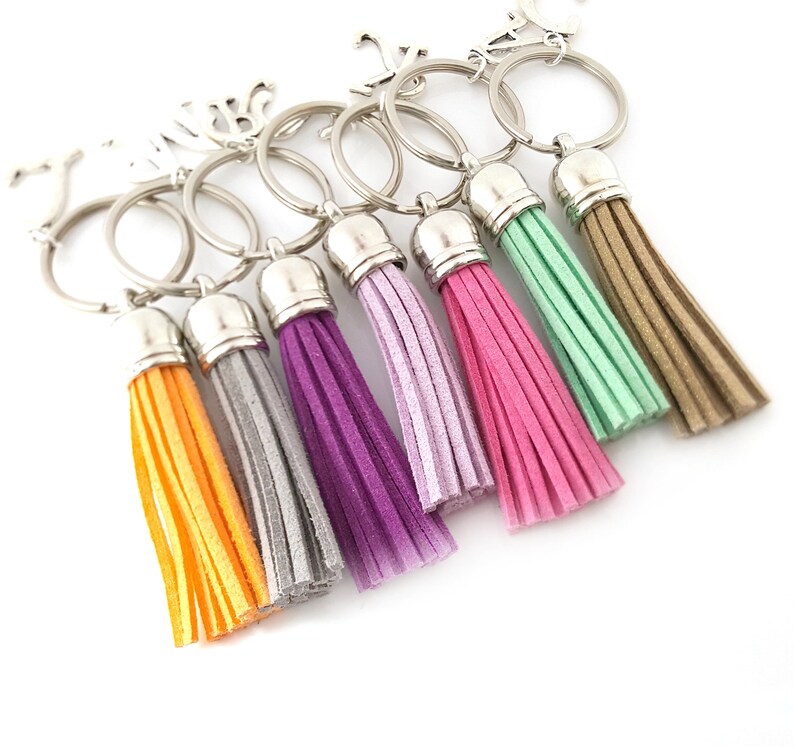 Colored Tassel Initial Keychains Faux Leather Tassel Etsy