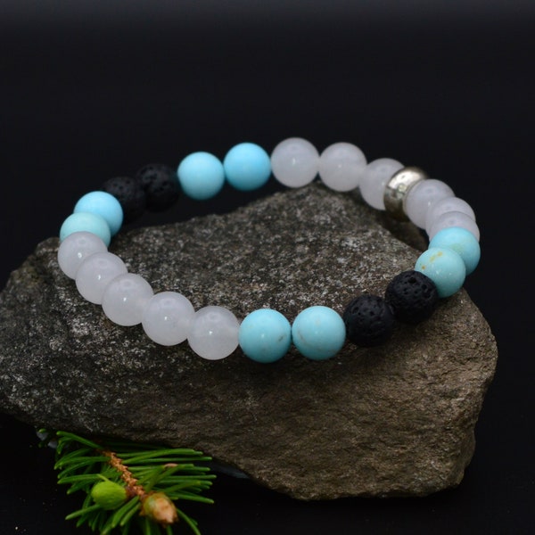 Bracelet Homme/ Bracelet pierre naturelle Jade, Turquoise & Lava/ Cadeaux noel pour Homme, size M