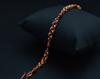 Bracelet Femme Jaspe Rouge fait main en cuivre/ Red Jasper Bracelet for Women/ Copper Chain Bracelet, Size S-M