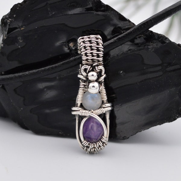 Amethyst and Moonstone Necklace handmade in silver 925/ Tiny Gemstone Choker/ Christmas gift for Her