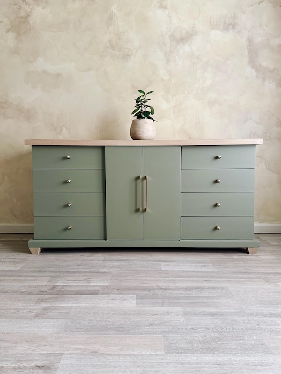 light sage green dresser | Sideboard Buffet Cabinet with Natural Wood Top sage green chest of drawers