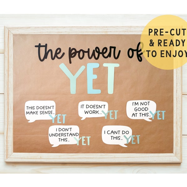 The Power of Yet Growth Mindset Bulletin Board | Teacher Premade Cutout Set, Motivational bulletin board Kit, Classroom Decoration
