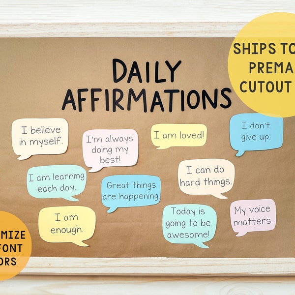 Daily Affirmation Bulletin Board | Teacher Premade Cutout Set, Motivational bulletin board Kit, Classroom Decoration