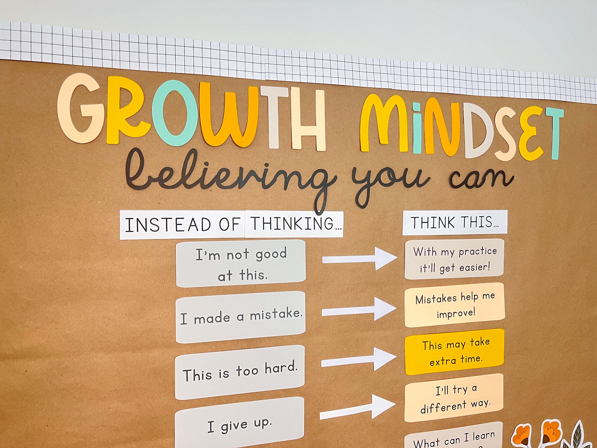 Growth Mindset Bulletin Board | Digital Download Bulletin Board Cutout ...