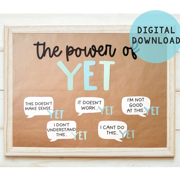 The Power of Yet Growth Mindset Bulletin Board | Digital Download Cutout Set, Motivational bulletin board Kit, Classroom Decoration