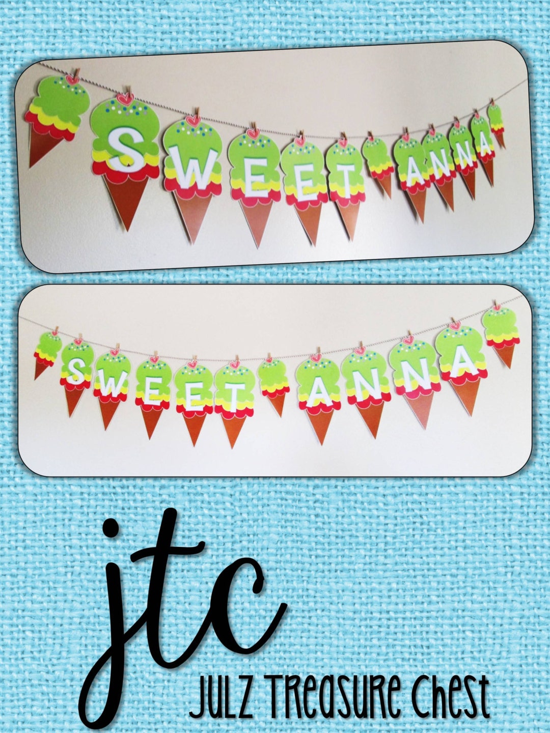 Happy Birthday Ice Cream Cone Printable Pennant CUSTOM - Etsy