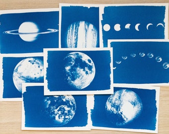 Stencil per cianotipia di pianeti e lune / Negativi di stampe solari del sistema solare / Regalo a tema spazio celeste