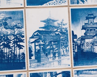 Stencil per cianotipia di paesaggi giapponesi / Negativi per stampe Ukiyo-e con il sole / Regalo artistico giapponese