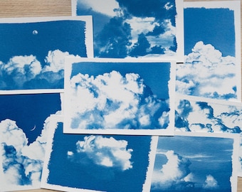 Stencil cianotipici con nuvole / Negativi di stampa di cielo e sole / Regalo artistico da sogno per la decorazione della casa