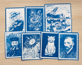 Plantillas para cianotipia, plantillas de sellos postales para cianotipia, sellos postales para cianotipia, impresión de cianotipia
