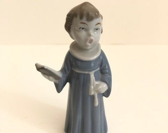 Porcelain Figurine Choir Boy Girl Child Singing Hymns Caroling  Blue Robe Church Collectible Knick Knack Home Decor Statue