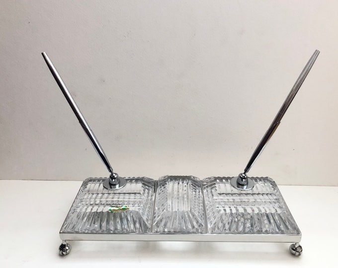 Waterford Crystal Executive Desk Set Pens Paperweight Silver Etsy