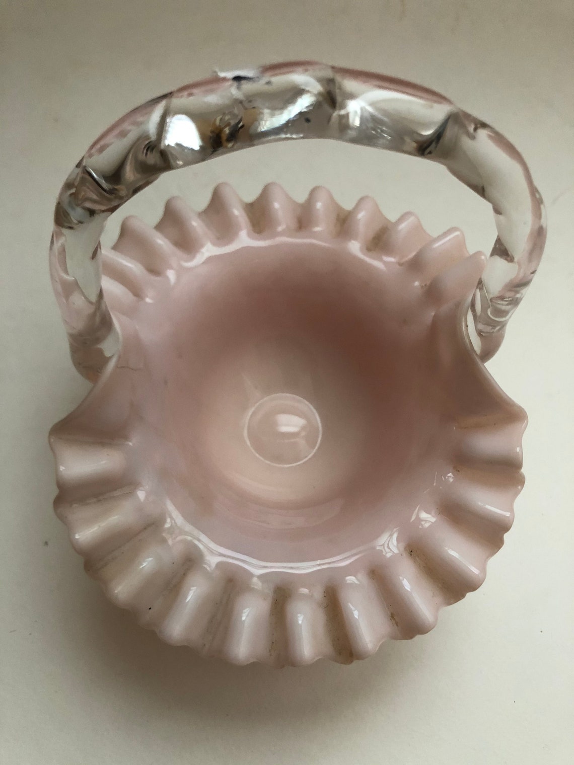 Fenton Hobnail Rose Pastel Basket Milk Glass Ruffled Crimped | Etsy