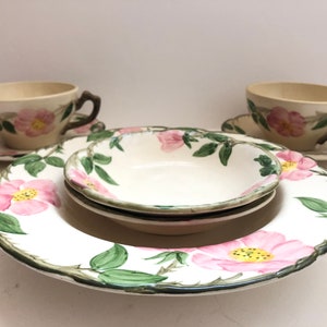 Franciscaanse woestijn Rose Aardewerk USA California Back Stamp Fruit Rimed Soup Bowls Flat Cup Schotel Dineren Serveren Servies Collectible