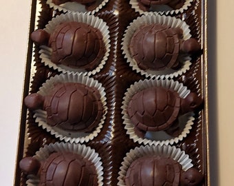 Chocolate for Turtle Lovers. Our box of solid chocolate turtles