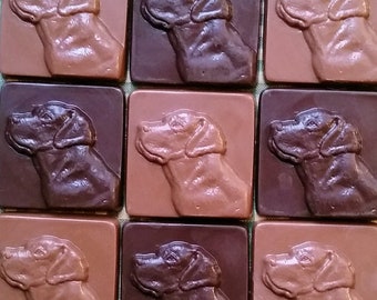 The Dog Pound.  Our 16 pc. box of Chocolate "Lab" Medallions.  Join us on Facebook.  https://www.facebook.com/amyshandmadechocolates/