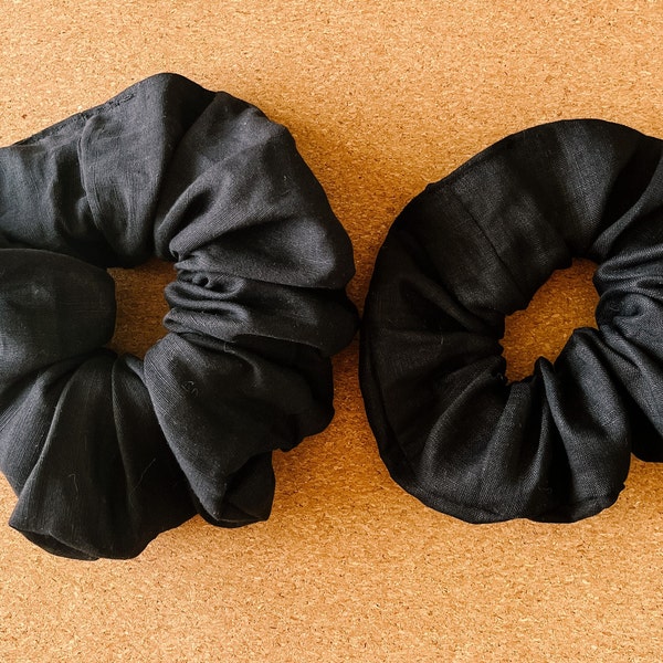 Black Linen Scrunchie | linen scrunchies | XL scrunchie | black linen scrunchie | gift's for her