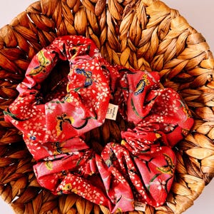 Japanese Red Floral Scrunchie | XL scrunchie | hair scrunchies | XXL scrunchies