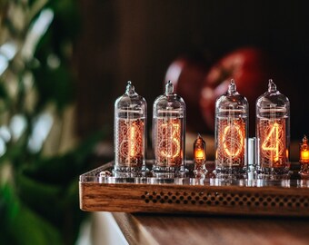 IN-14 Nixie Clock in Slim Perforated Wooden Case With Clear