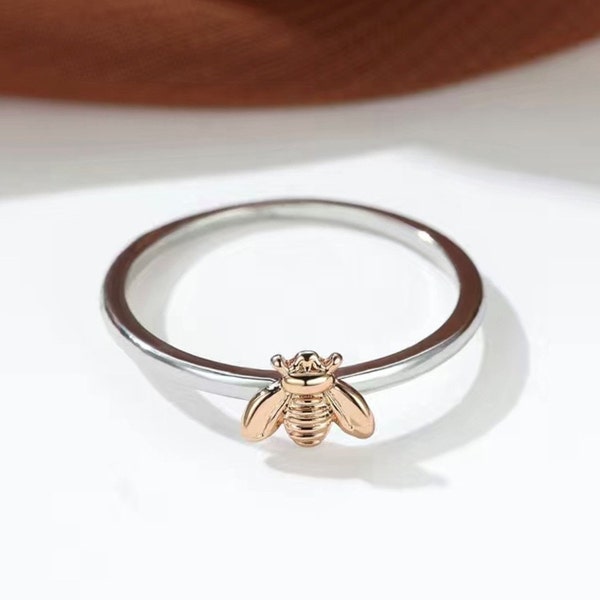 Bee Ring, Silver and Gold Jewelry Hand Fabricated, One of a Kind Two-toned Dainty Ring, Perfect for any Gift Giving Occasion