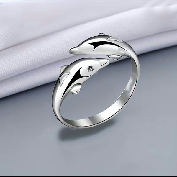 Sterling Silver Dolphin Ring, Silver Jewelry Hand Fabricated, One of a Kind Adjustable Dainty Ring, Perfect for any Gift Giving Occasion