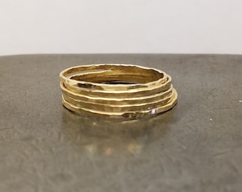 Hammered 14k Gold Filled Stacking Ring, Thin Gold Band