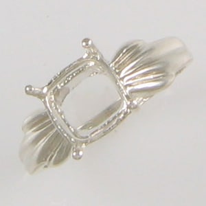 Vintage Solid Sterling Silver Ring Setting for 8x8 Antique Cushion Faceted Gems, Ring Blank, DIY Ring Setting