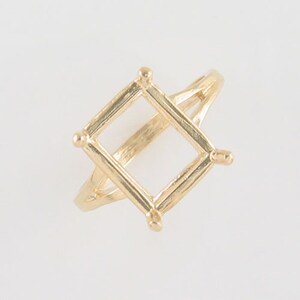 Solid 14K Gold Ring Setting for 12x10 Emerald Cut Faceted Gems, Ring Blank, DIY Ring Setting